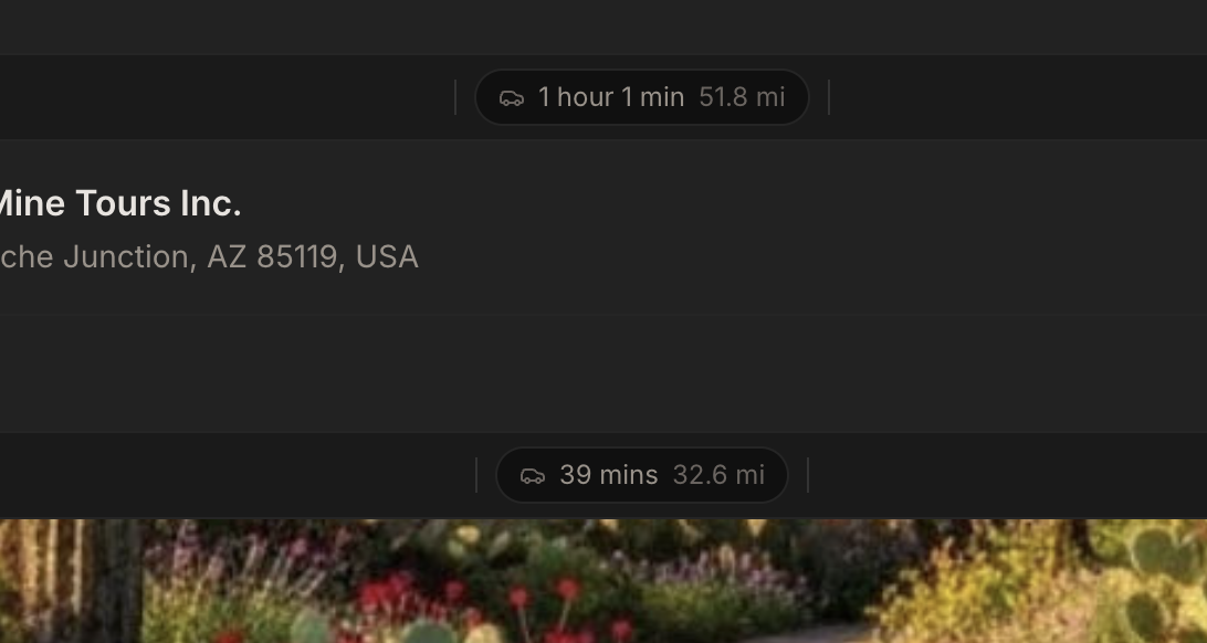 Auto-calculated drive time and distance between two locations