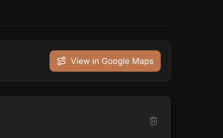 View in Google Maps button on the itinerary stats bar